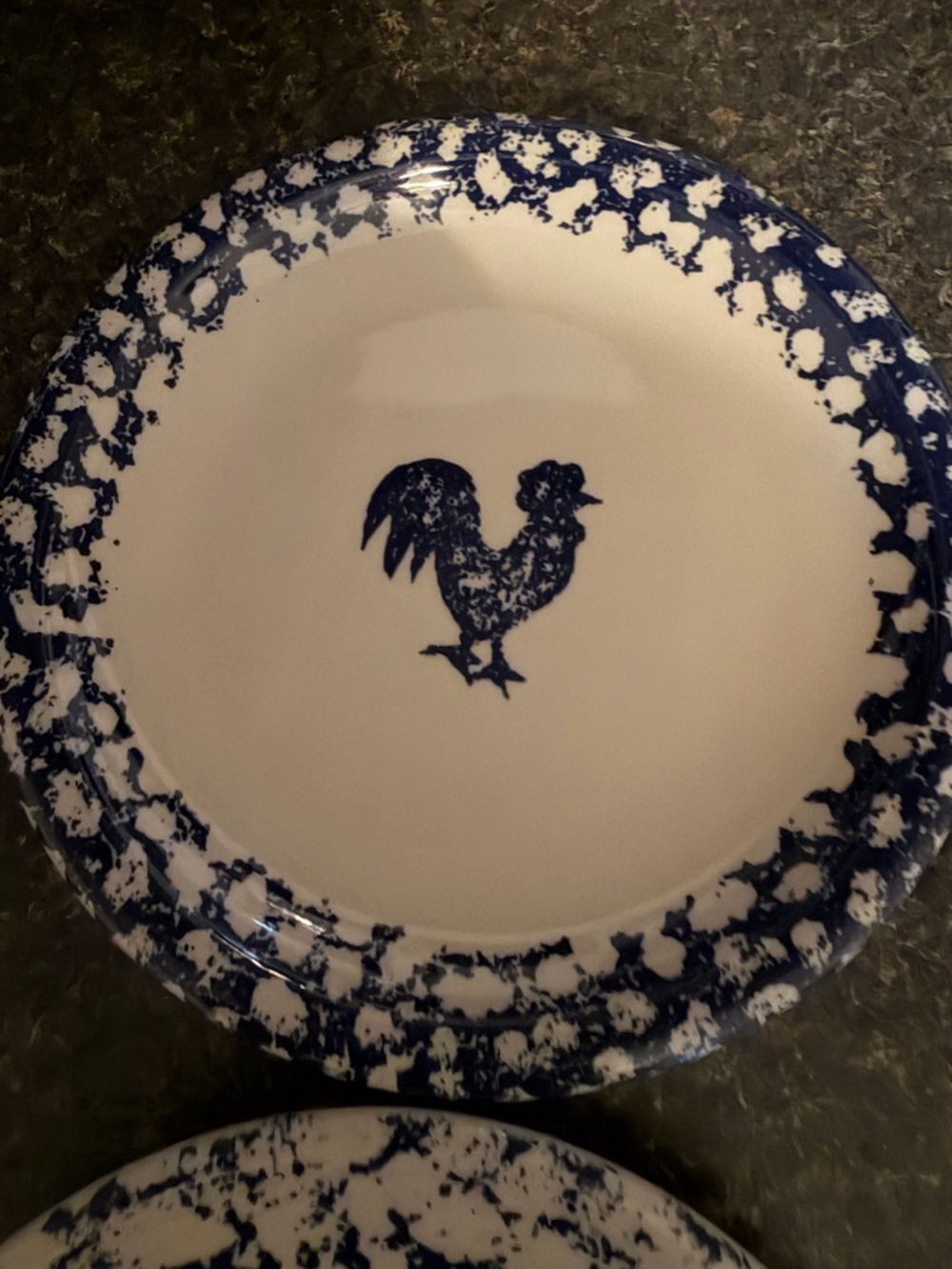 Blue Rooster Ceramic Dinner Plate - White and Blue